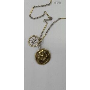 WAXING POETIC Sterling Silver Brass LUME Chain Necklace 32” Found Again Compass
